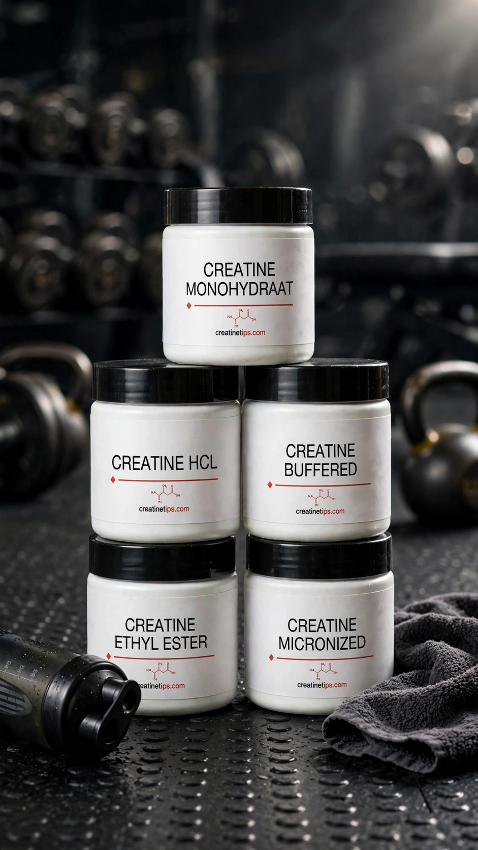 Vijf soorten creatine naast elkaar
